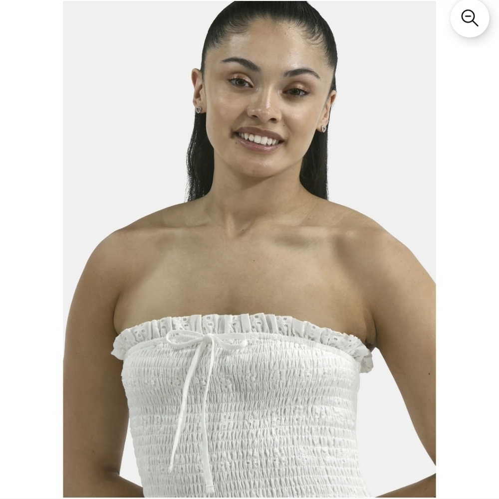 NWT No Boundaries Strapless Smocked Eyelet Ruffle Dress, L, White - Picture 4 of 5